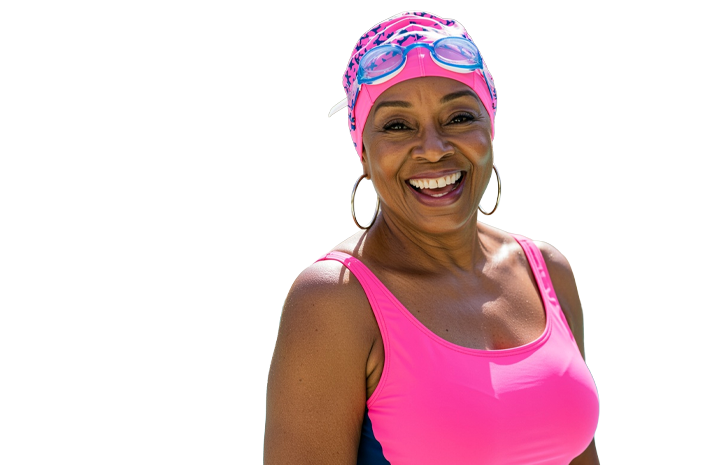 Healthy senior going for a swim.